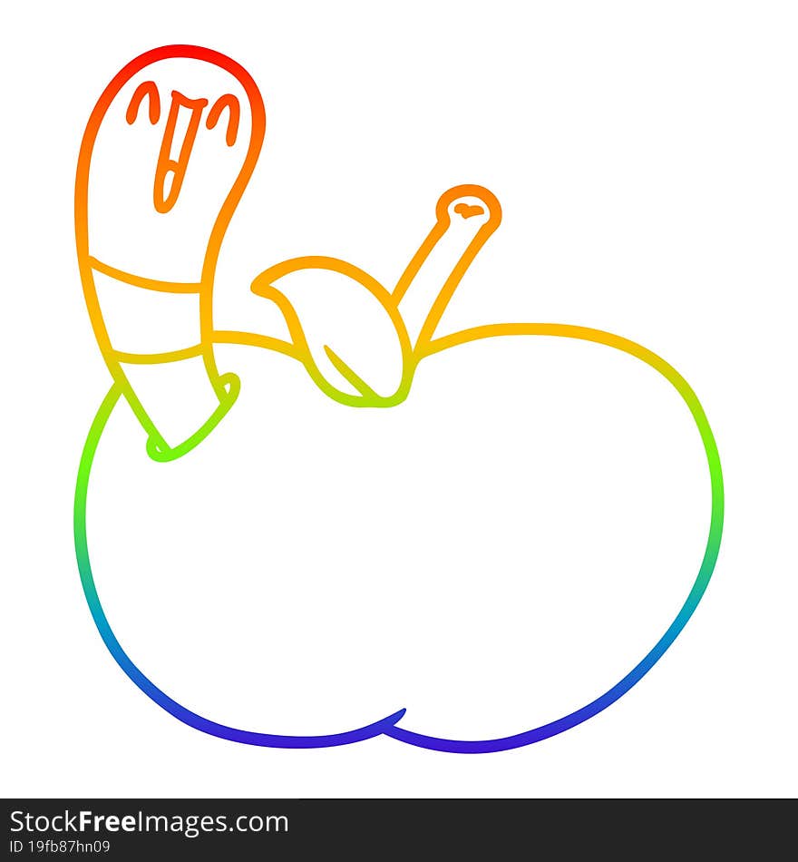 rainbow gradient line drawing of a cartoon worm in apple