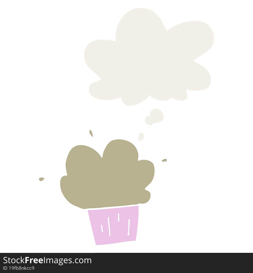 cartoon cupcake with thought bubble in retro style