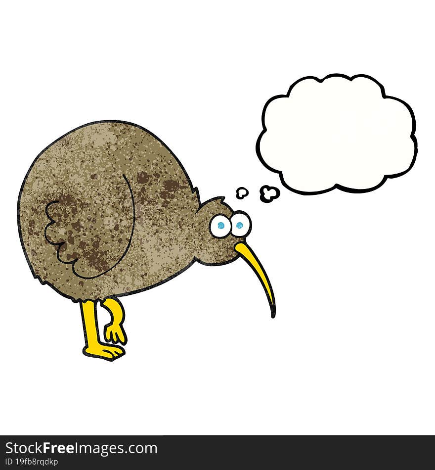 freehand drawn thought bubble textured cartoon kiwi bird