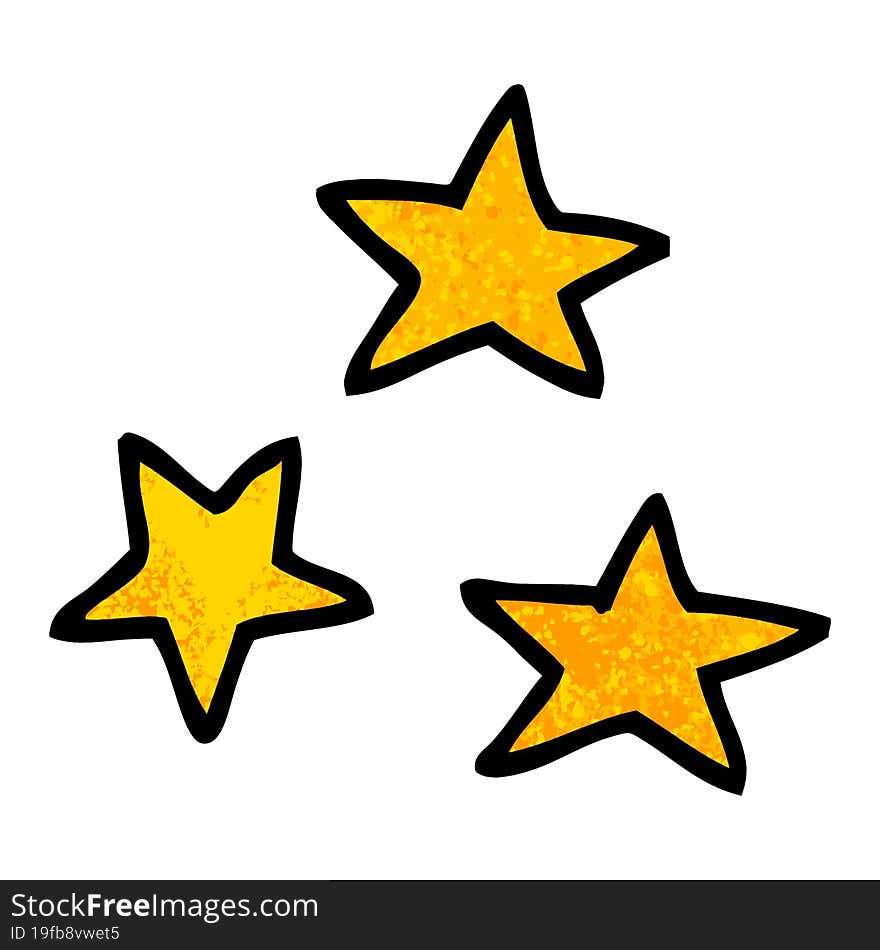 grunge textured illustration cartoon of three stars