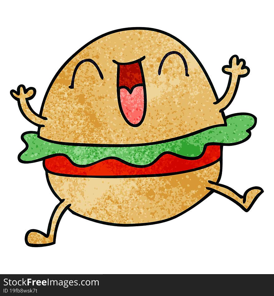 quirky hand drawn cartoon happy veggie burger