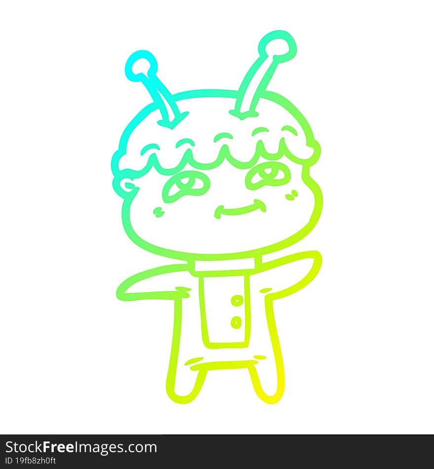 cold gradient line drawing friendly cartoon spaceman