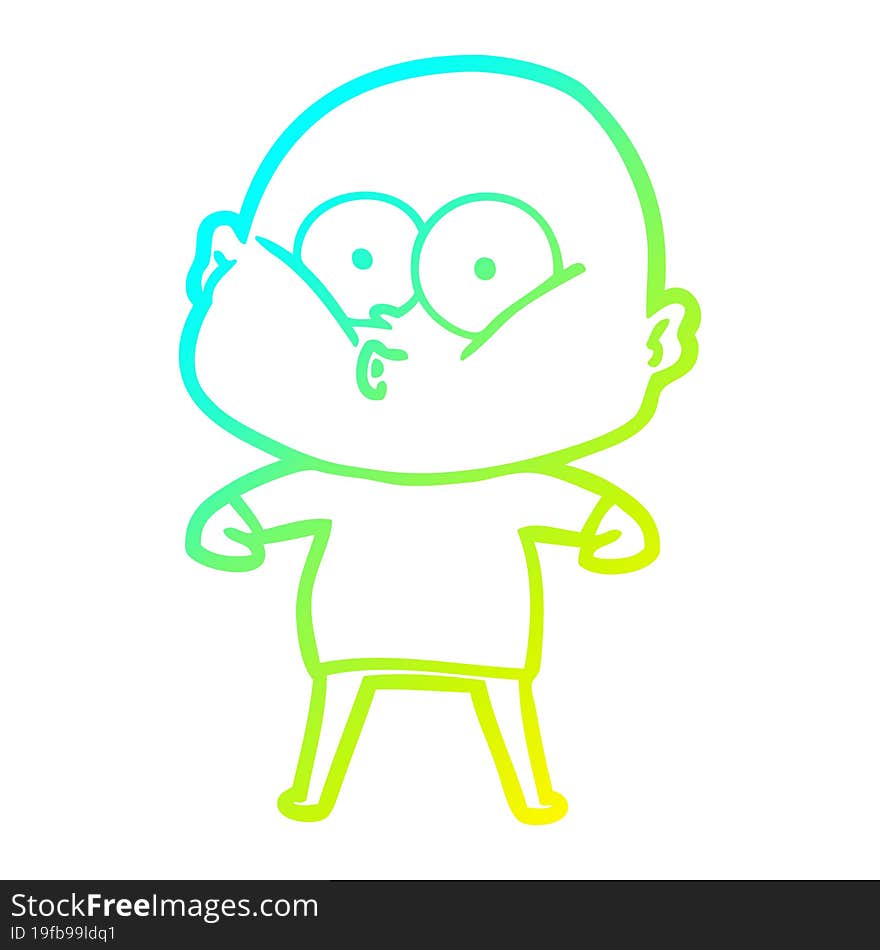 cold gradient line drawing cartoon bald man staring