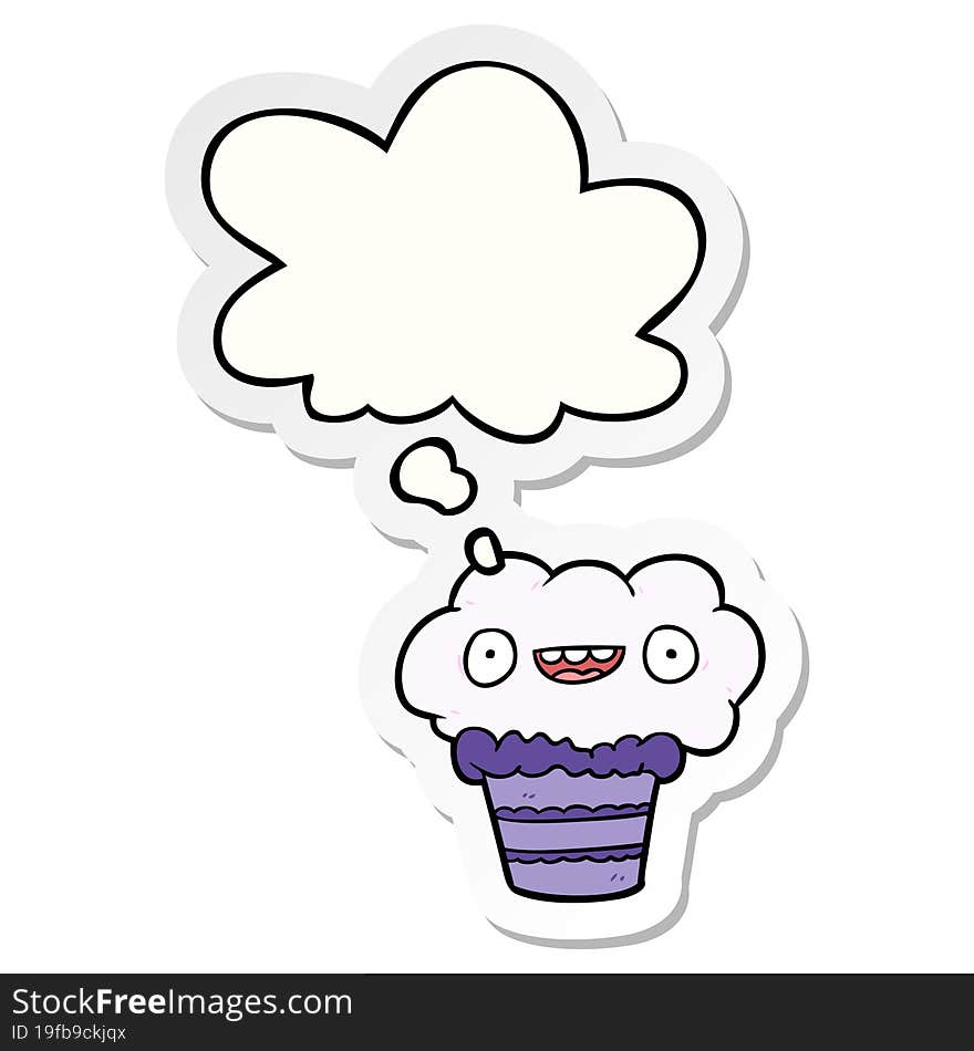 cartoon cupcake with thought bubble as a printed sticker