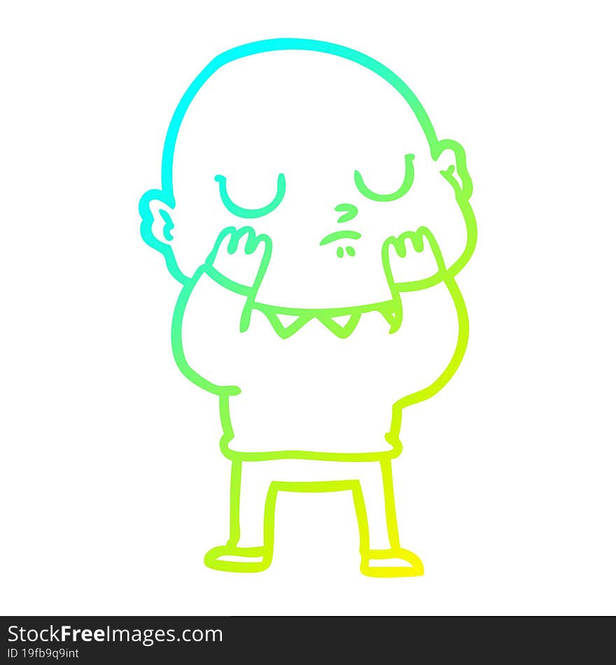 cold gradient line drawing of a cartoon bald man