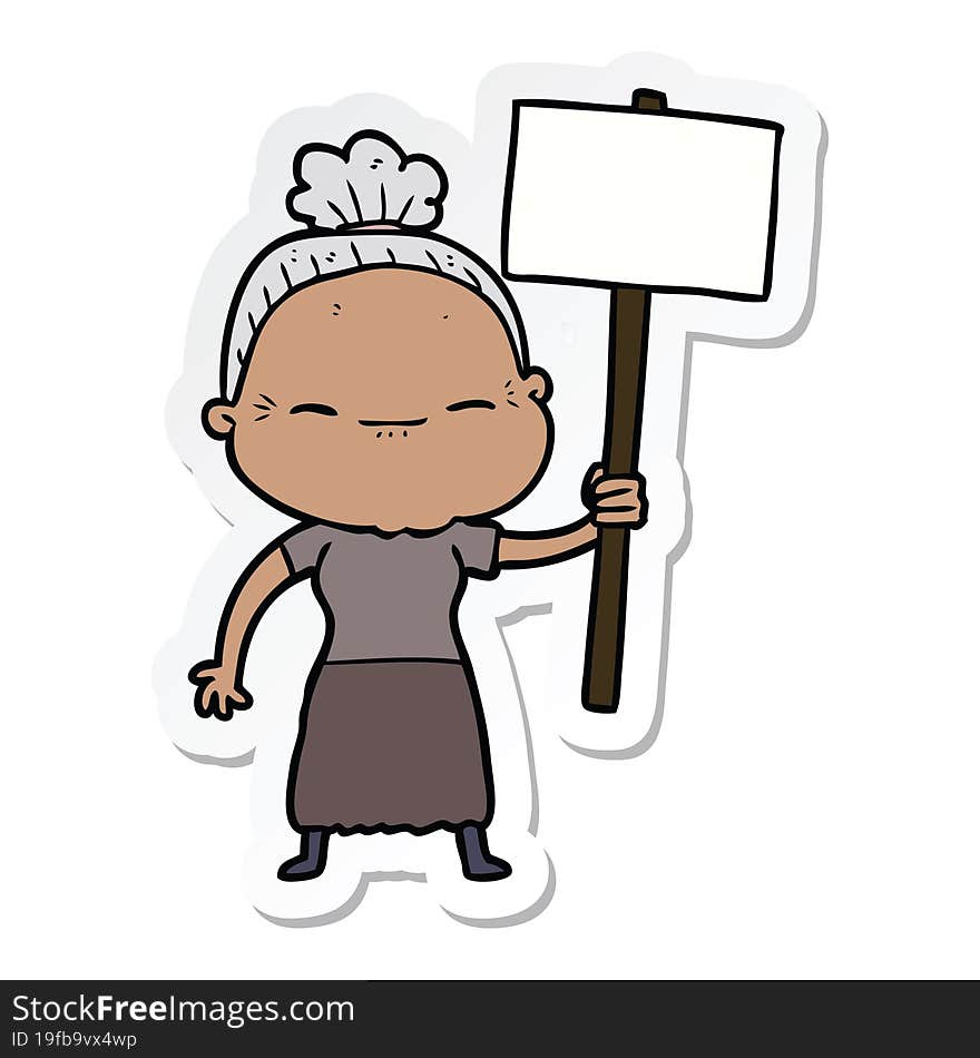 sticker of a cartoon peaceful old woman