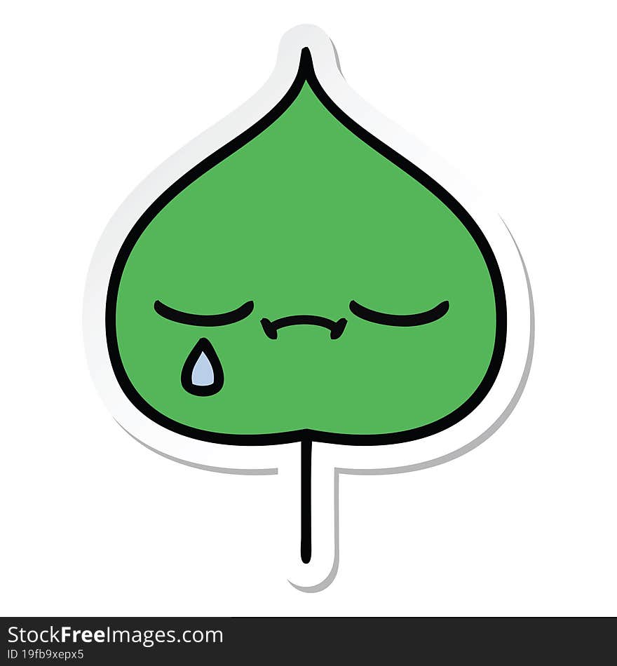 Sticker Of A Cute Cartoon Expressional Leaf