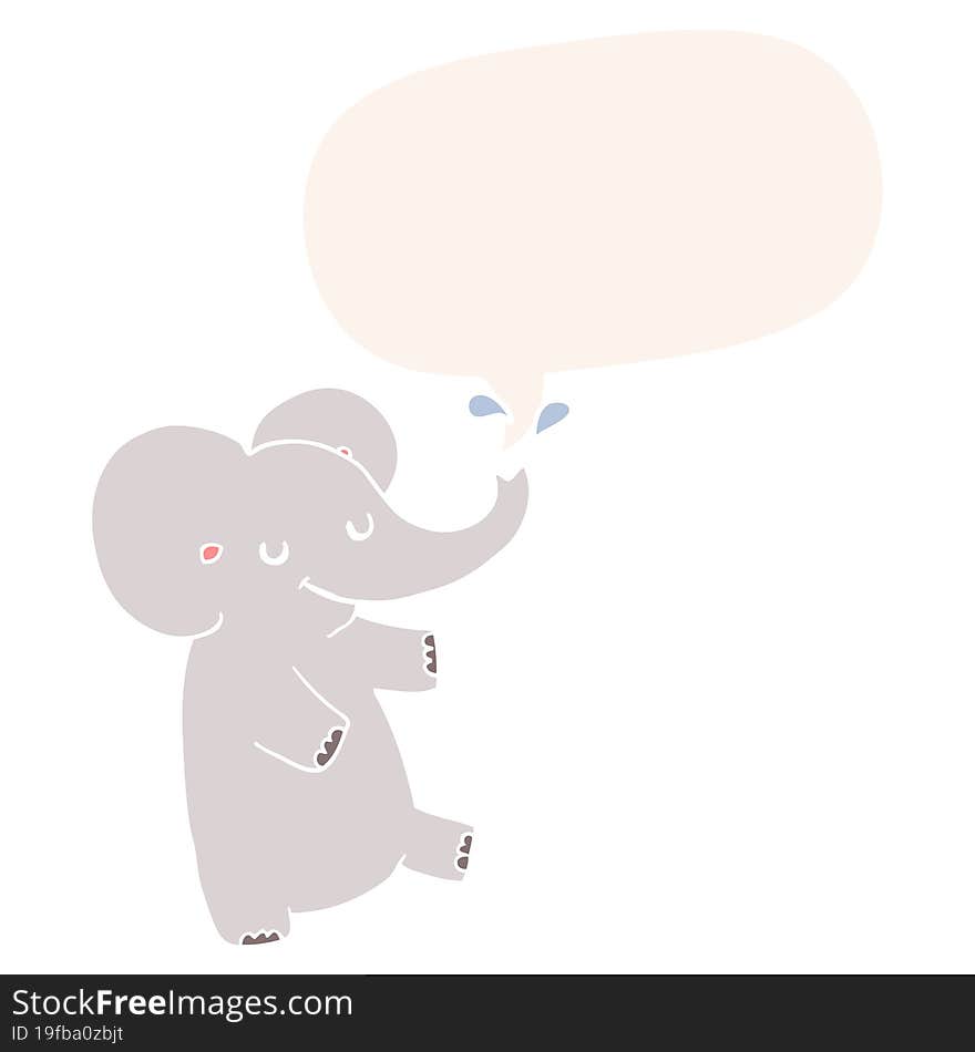 cartoon dancing elephant and speech bubble in retro style