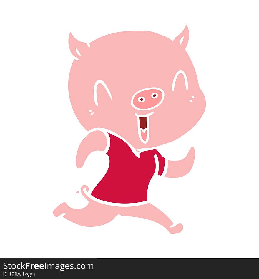 happy flat color style cartoon pig