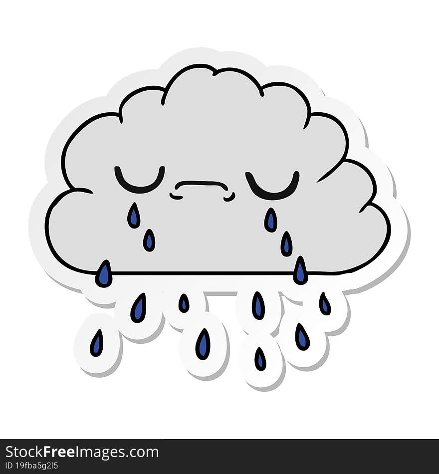 Sticker Cartoon Of Cute Crying Cloud