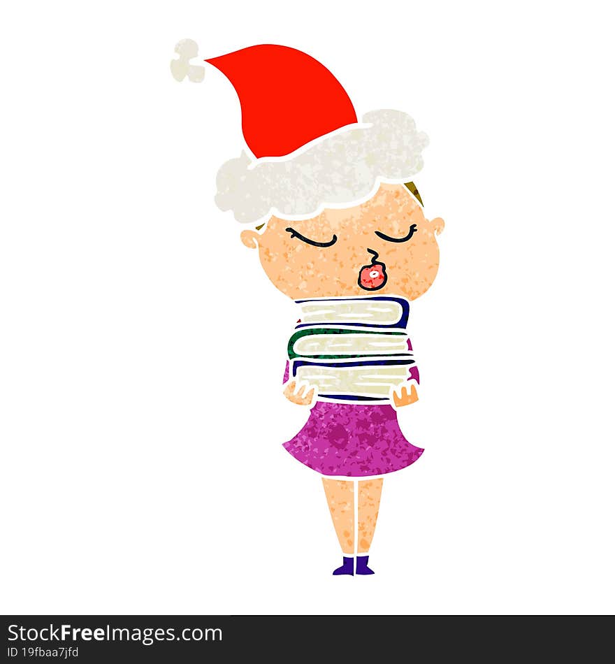 retro cartoon of a calm woman wearing santa hat