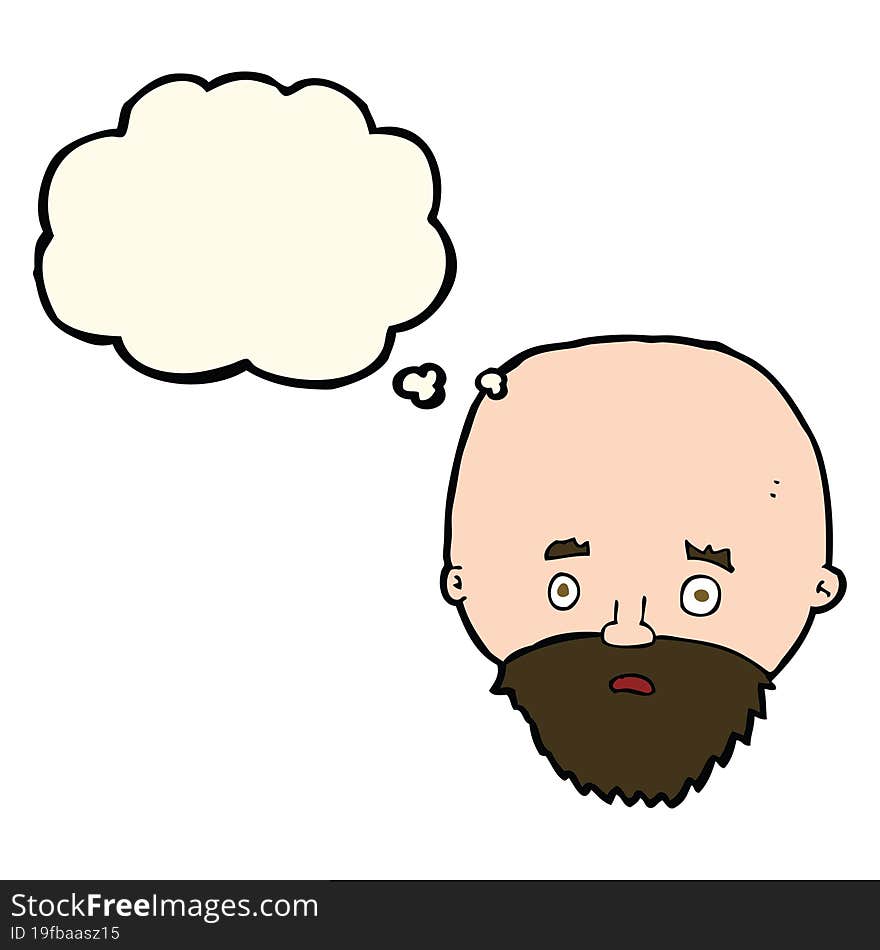 cartoon shocked man with beard with thought bubble