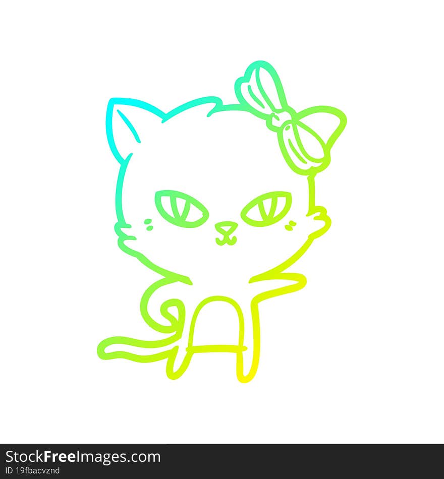 Cold Gradient Line Drawing Cute Cartoon Cat