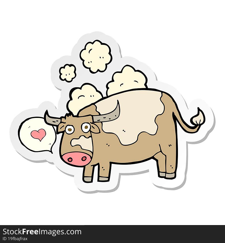 sticker of a cartoon cow with love heart