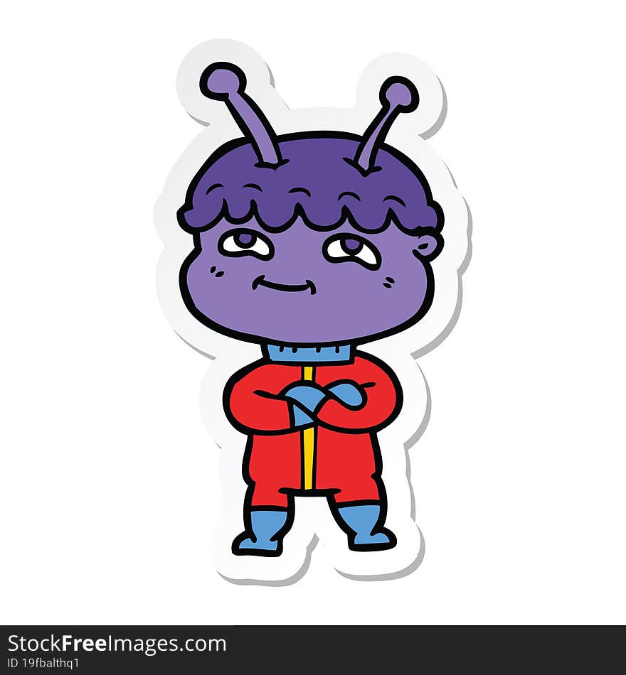 Sticker Of A Friendly Cartoon Spaceman