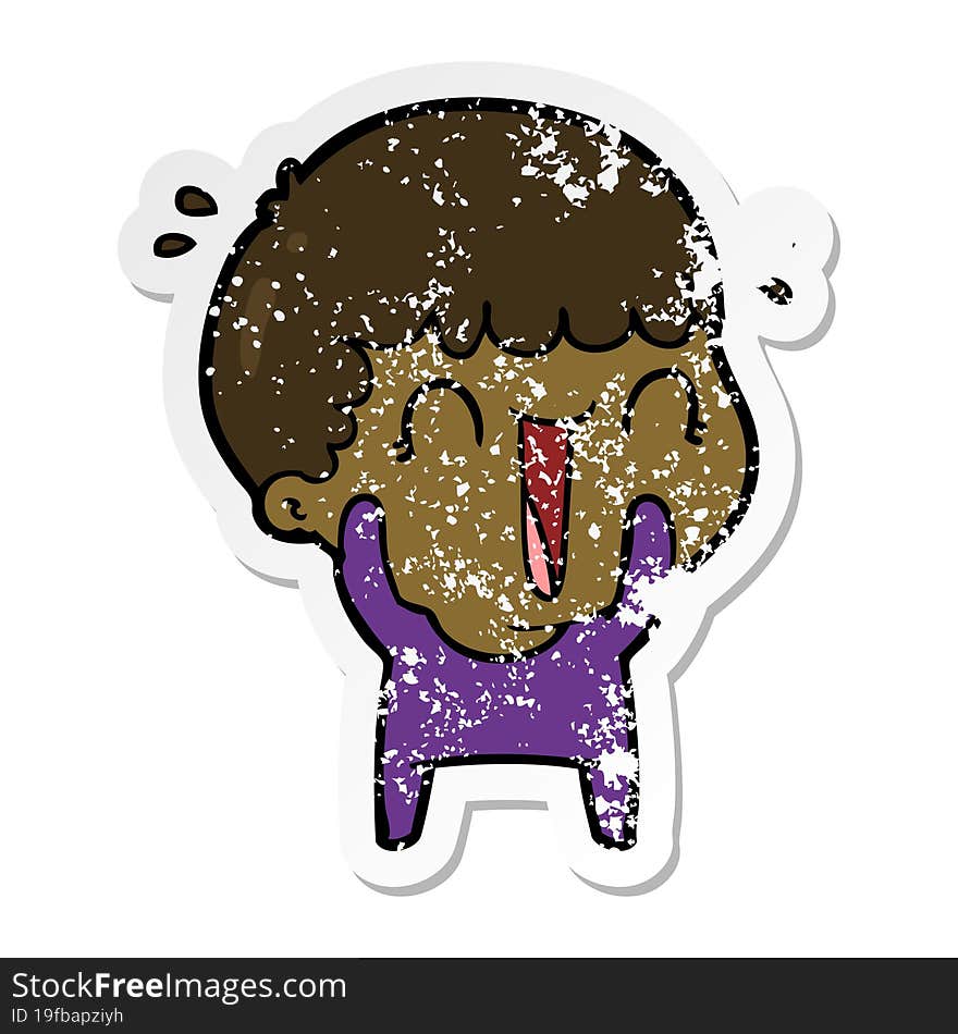 Distressed Sticker Of A Laughing Cartoon Man