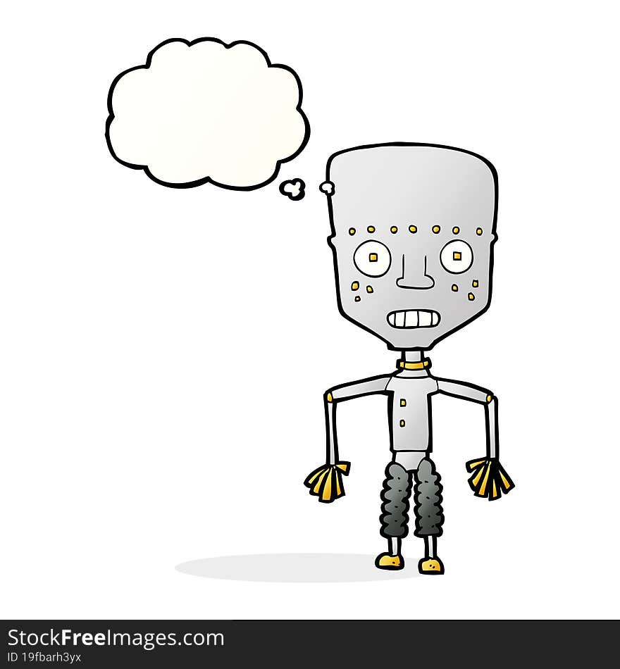 Funny Cartoon Robot With Thought Bubble