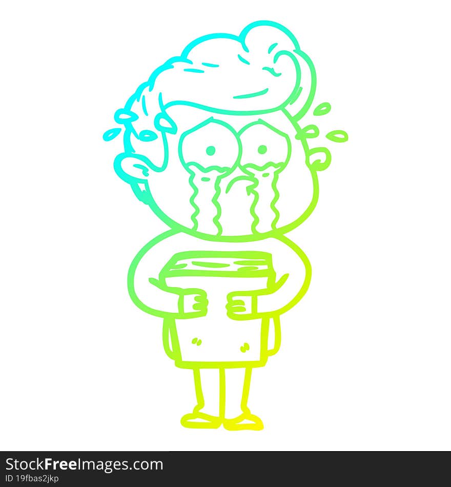 Cold Gradient Line Drawing Cartoon Crying Man Holding Book