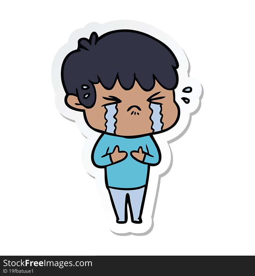 Sticker Of A Cartoon Boy Crying