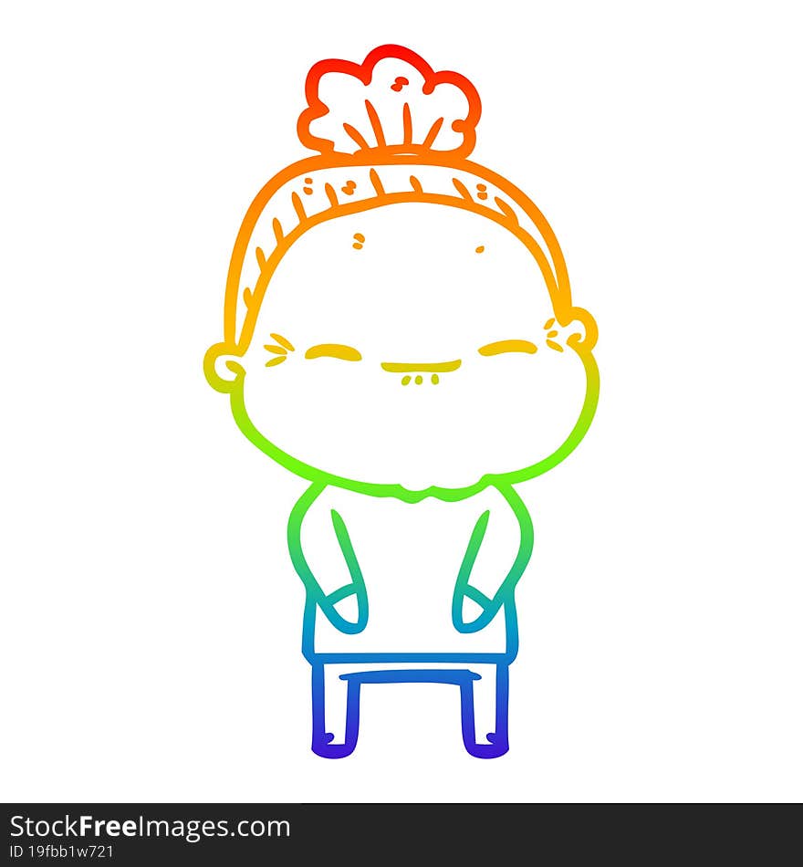 rainbow gradient line drawing cartoon peaceful old woman