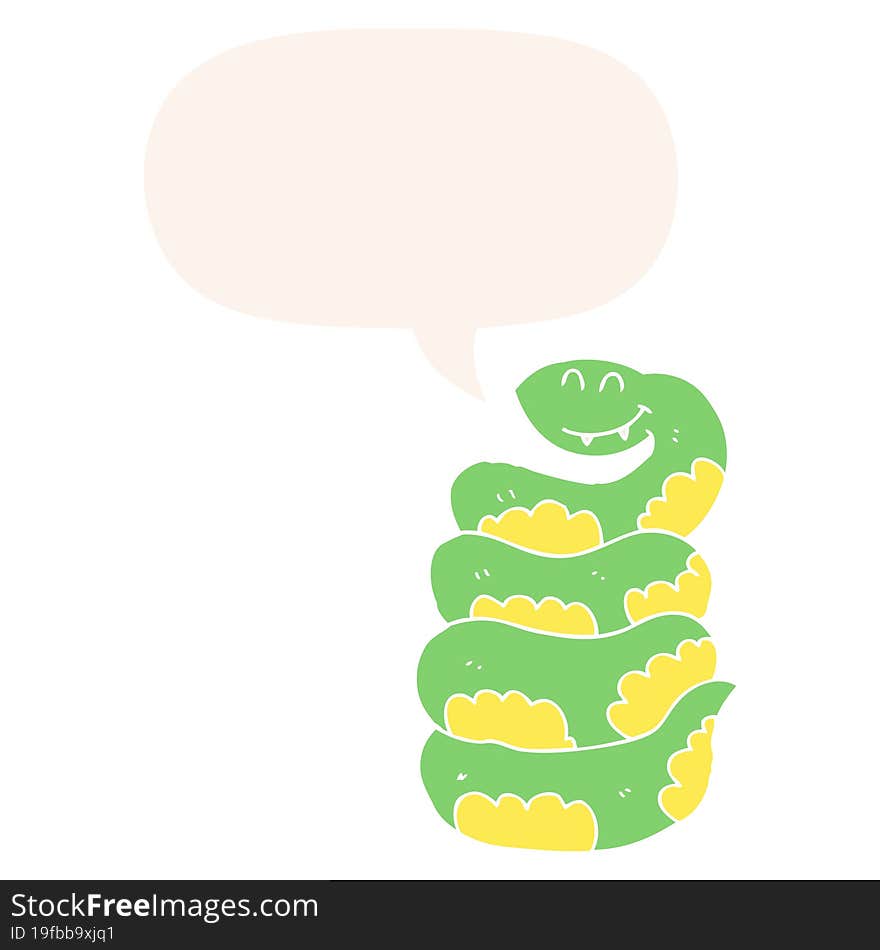 cartoon snake and speech bubble in retro style