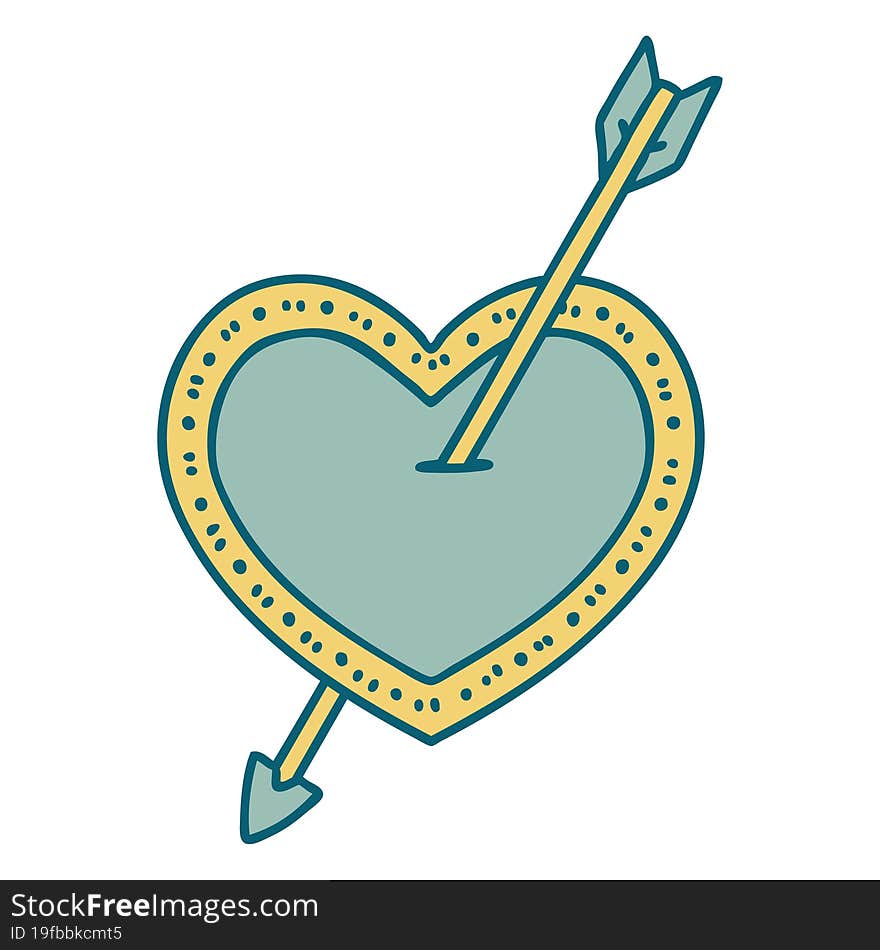 iconic tattoo style image of an arrow and heart. iconic tattoo style image of an arrow and heart