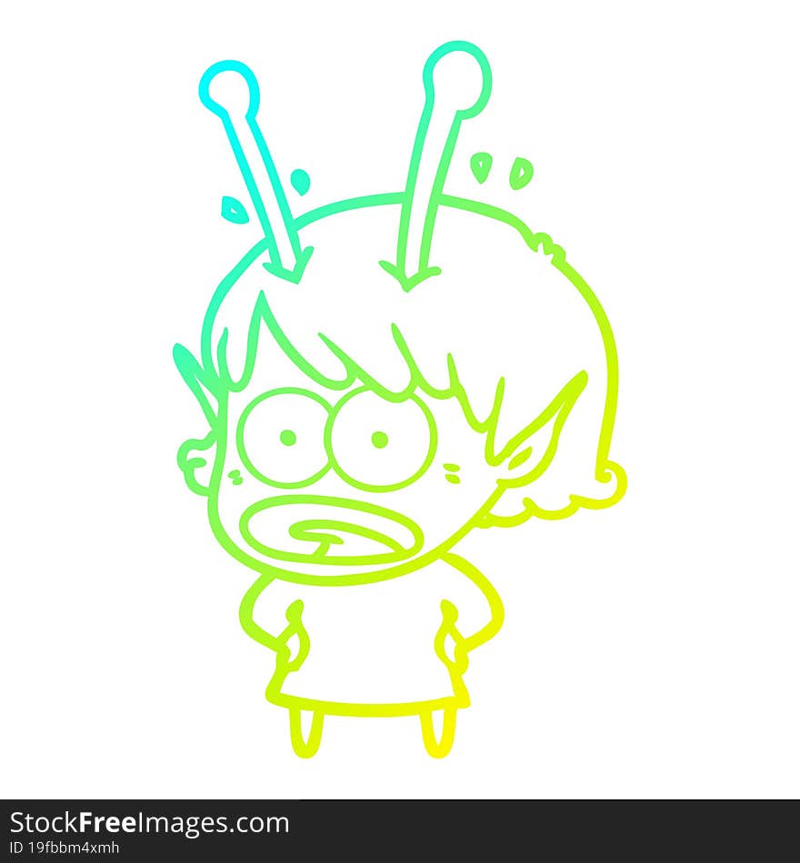 cold gradient line drawing cartoon shocked alien girl