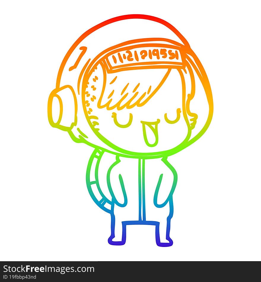 rainbow gradient line drawing of a cartoon astronaut woman