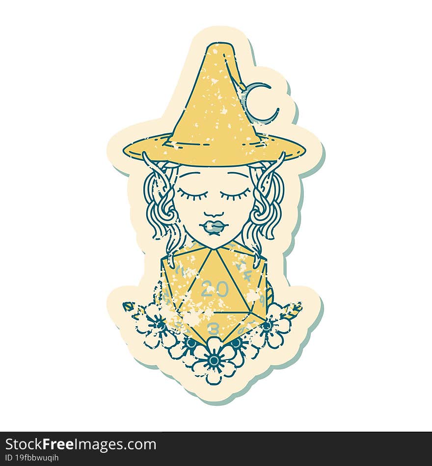 Elf Mage Character With Natural Twenty Dice Roll Illustration