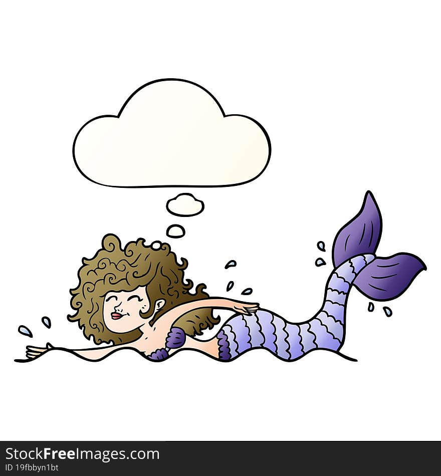 cartoon mermaid with thought bubble in smooth gradient style