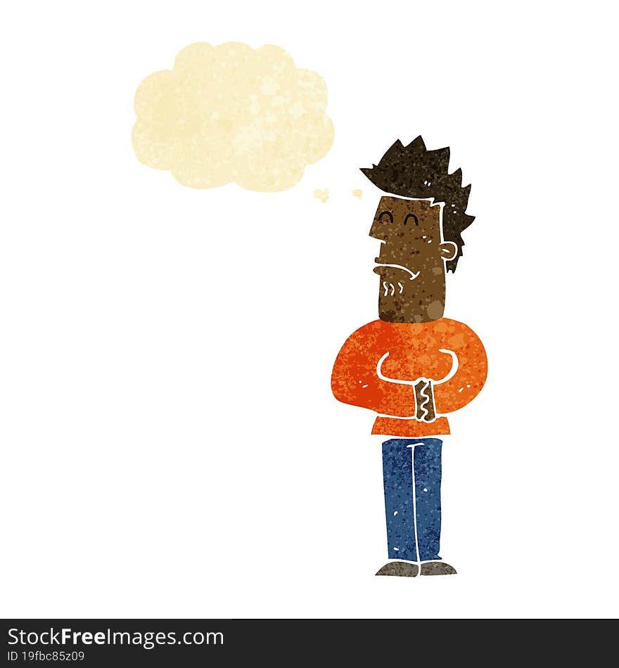 cartoon nervous man with thought bubble