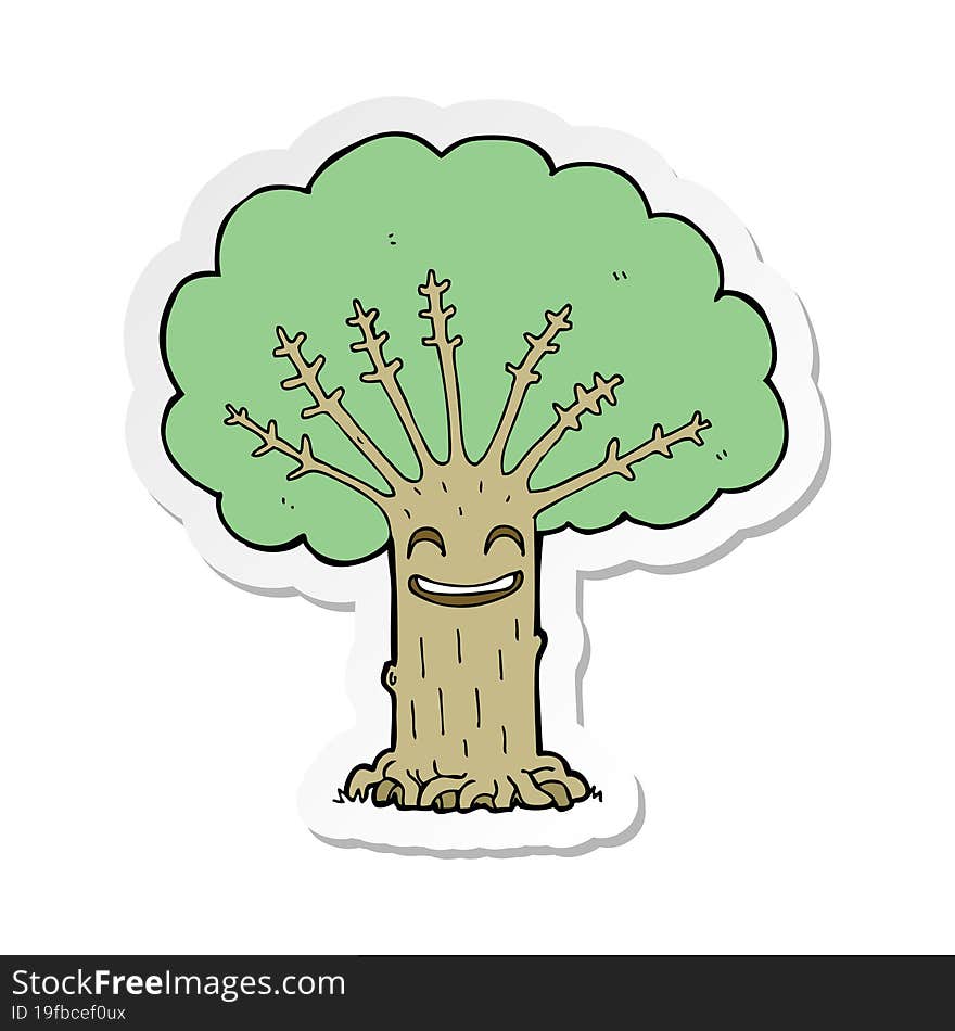 sticker of a cartoon happy tree