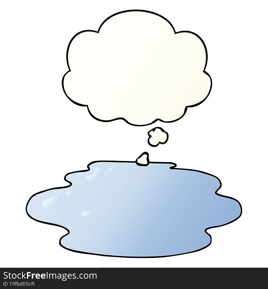 cartoon puddle of water and thought bubble in smooth gradient style