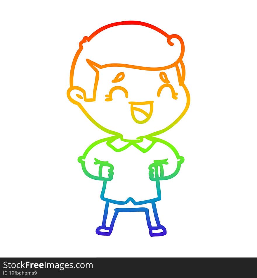 rainbow gradient line drawing of a cartoon laughing man