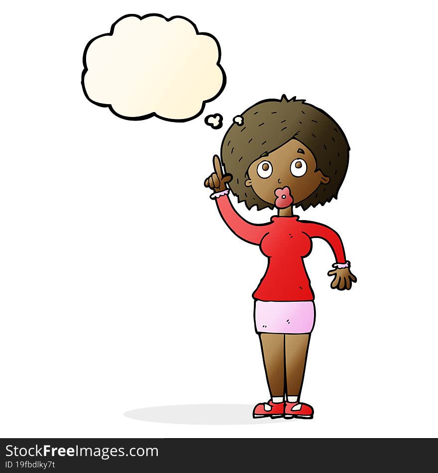 cartoon woman with idea with thought bubble