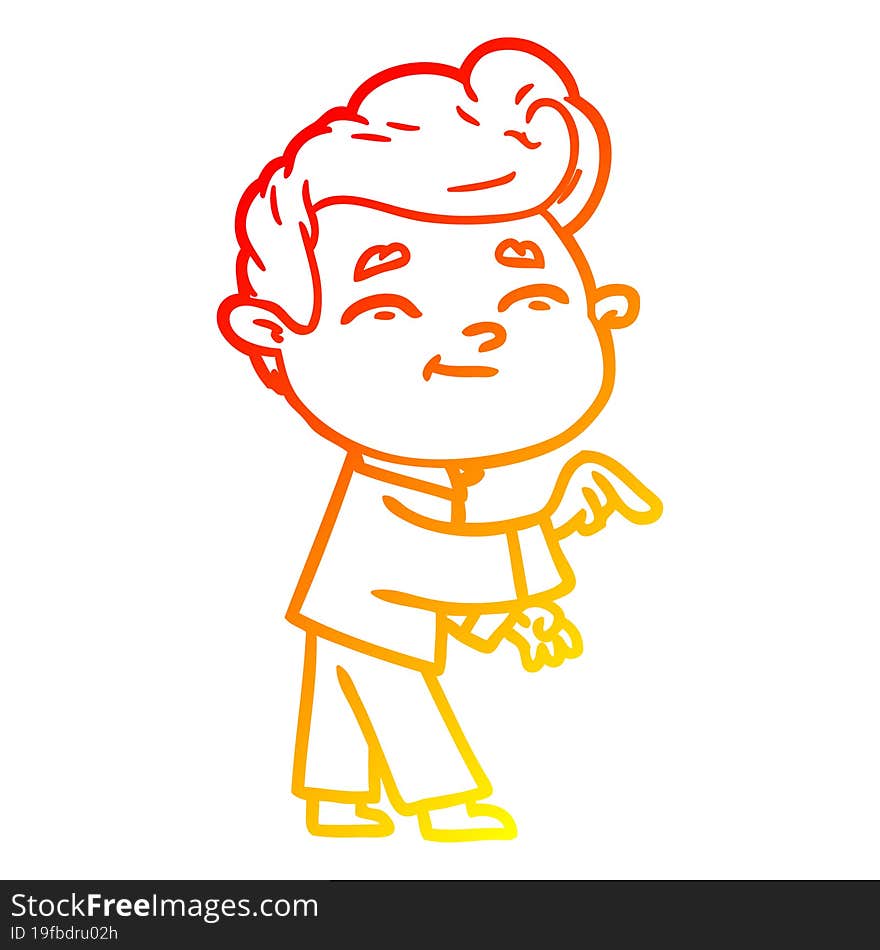 warm gradient line drawing happy cartoon man pointing