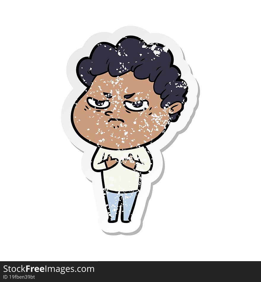 distressed sticker of a cartoon angry man