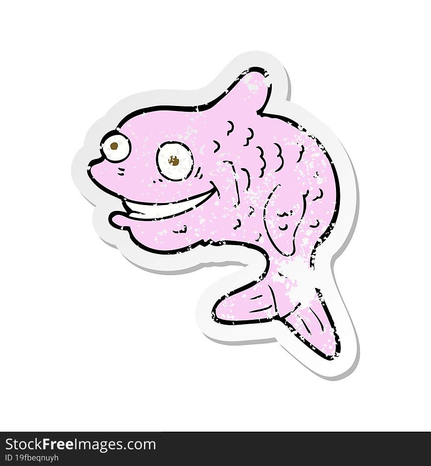 Retro Distressed Sticker Of A Cartoon Happy Fish