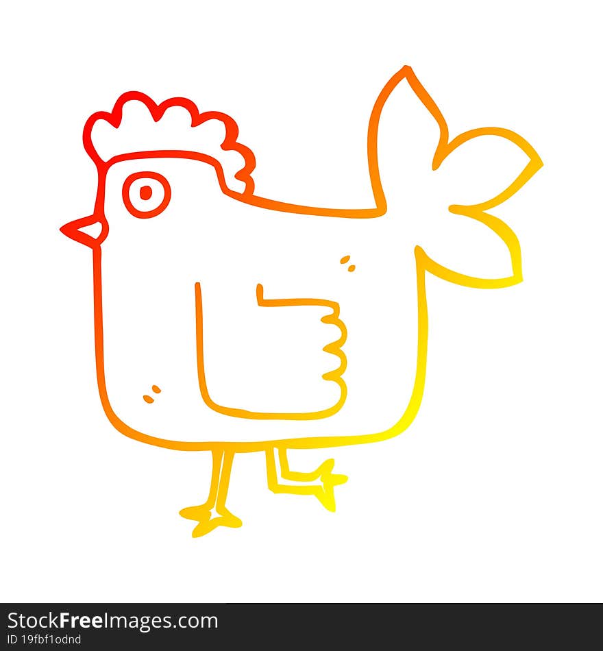 warm gradient line drawing of a cartoon chicken