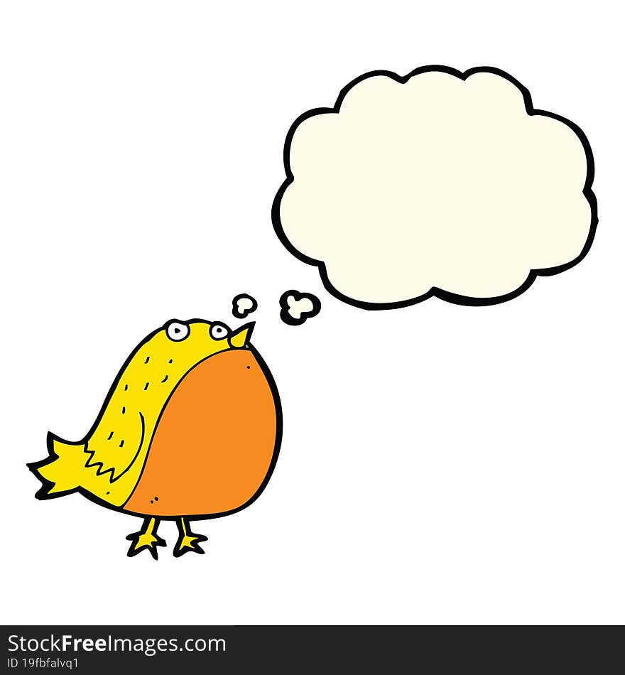 cartoon fat bird with thought bubble