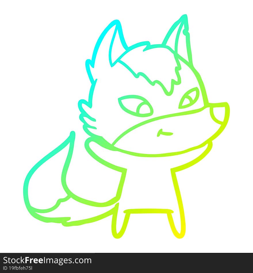 cold gradient line drawing friendly cartoon wolf