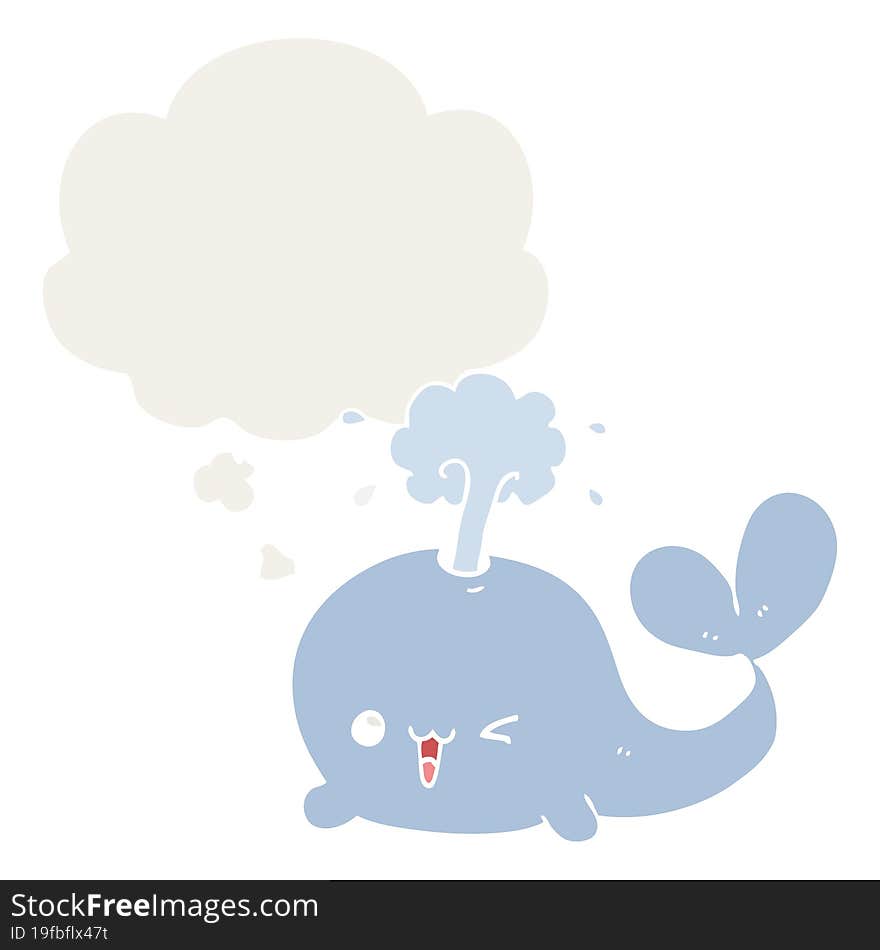 Cartoon Whale And Thought Bubble In Retro Style