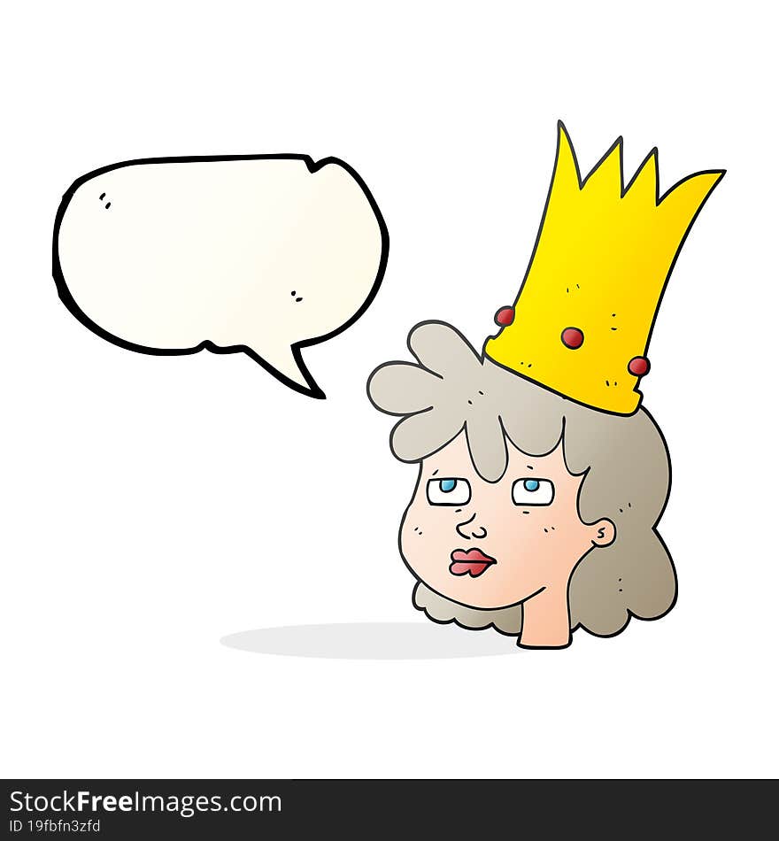 freehand drawn speech bubble cartoon queen with crown