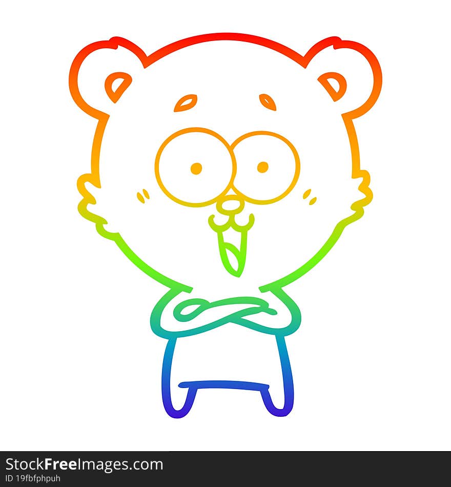 rainbow gradient line drawing of a laughing teddy  bear cartoon