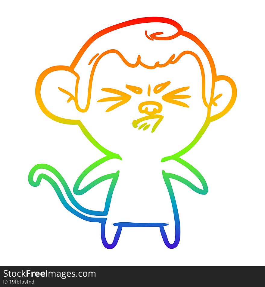 rainbow gradient line drawing cartoon angry monkey