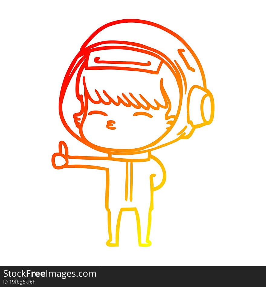 warm gradient line drawing of a cartoon curious astronaut giving thumbs up