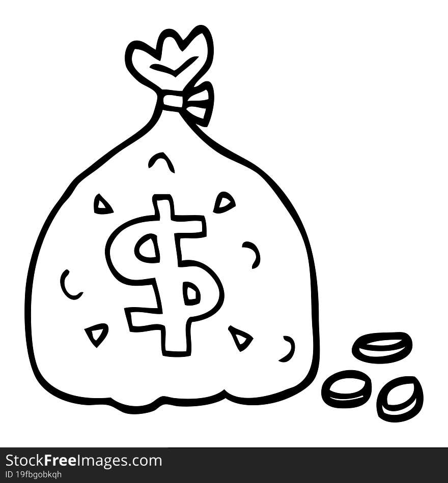 Line Drawing Cartoon Bag Of Money