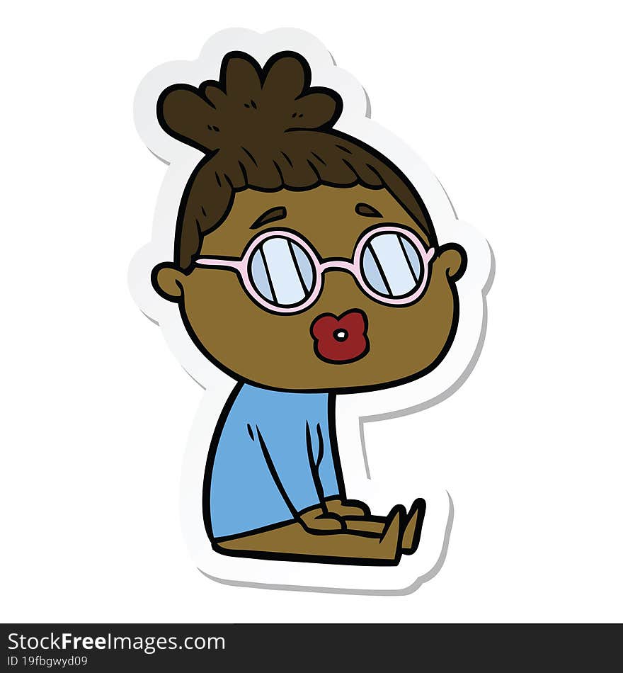 Sticker Of A Cartoon Sitting Woman Wearing Spectacles