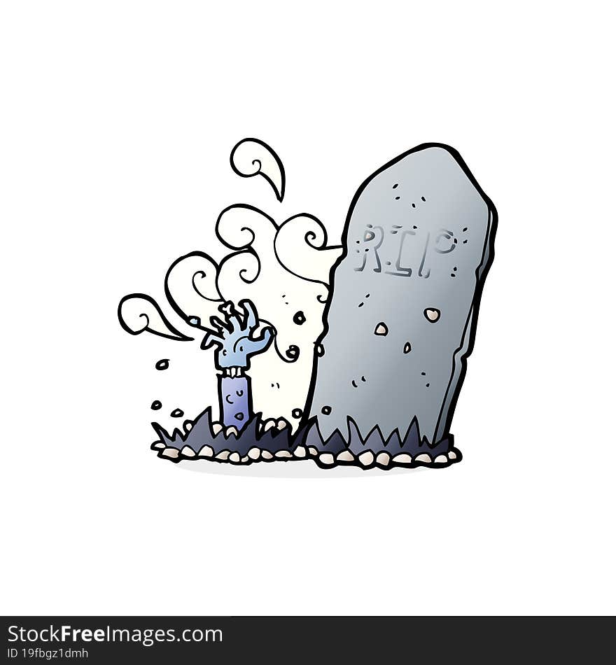 cartoon zombie rising from grave