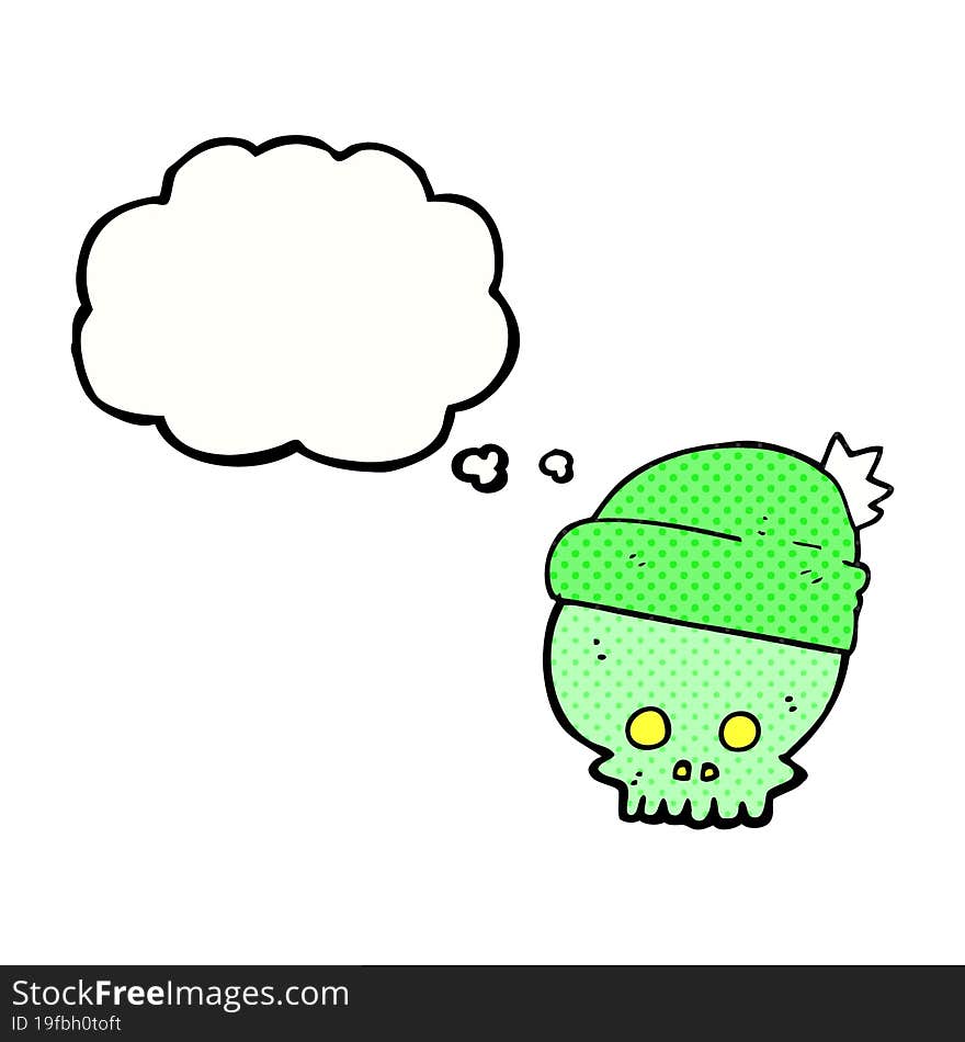 Thought Bubble Cartoon Skull Wearing Hat